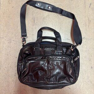 TUMI Black Leather Laptop Briefcase